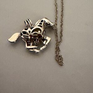 Silver Tone Horse Pendant/Stone locket Necklace